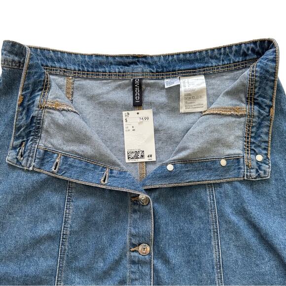 Divided Jean Skirt Cotton Denim Silver Button Front A-Line Jean Skirt Size 8 NEW - Picture 4 of 12